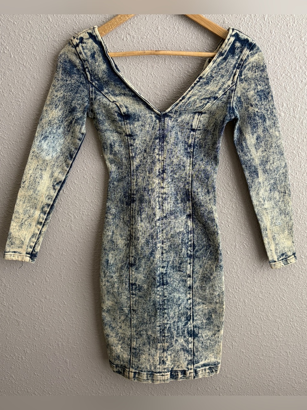 Contempo Casuals 80's Vintage Acid Wash V-Neck Long Sleeve Denim Jean Dress‎ 3